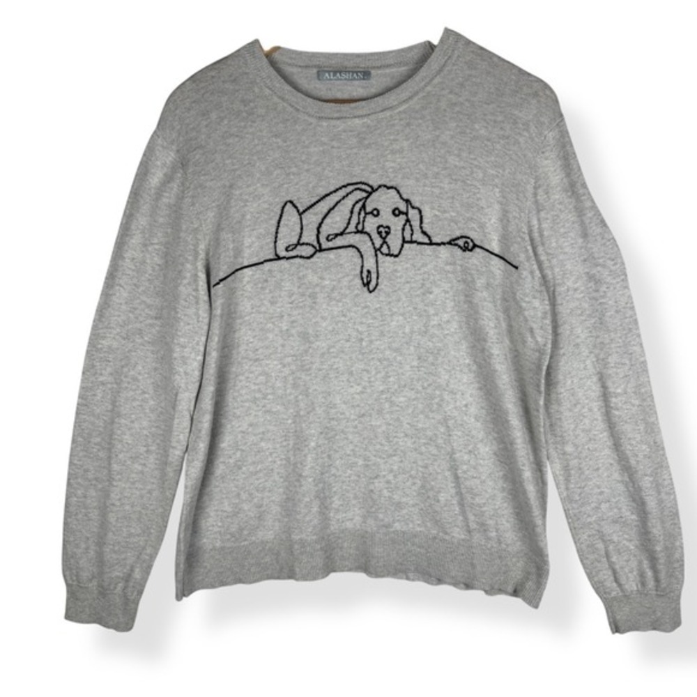Alashan Lazy Lab Dog Sweater Womens Size Large Gray Cotton‎ Cashmere Knit Top